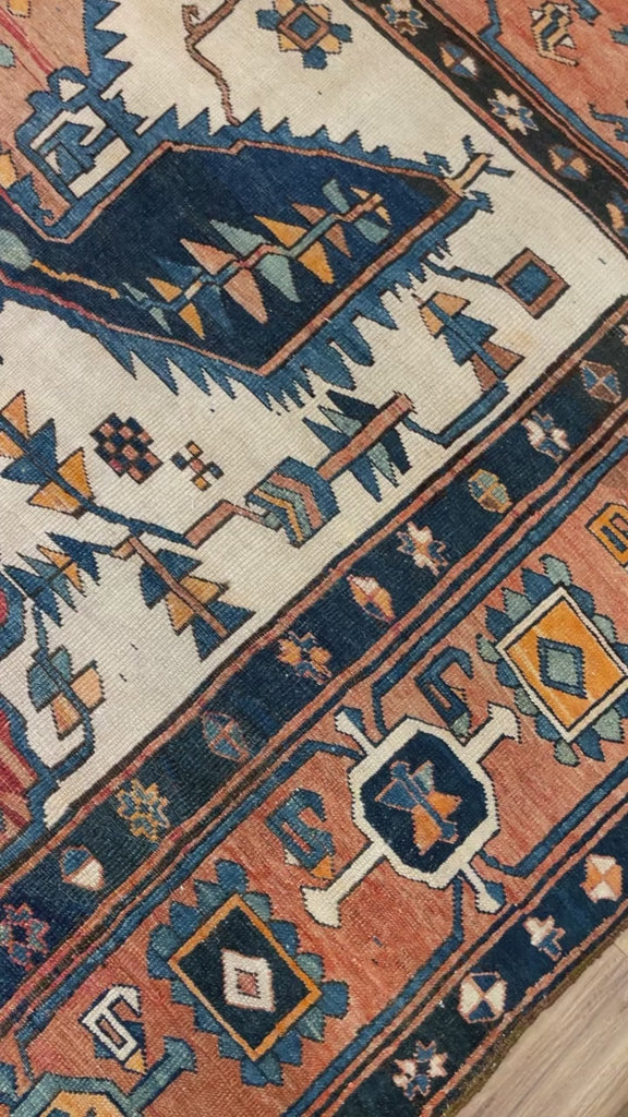 ASTONISHING Antique Persian Serapi 👑 KING of KINGS 👑  | World Class DIAMOND Textile in Terracotta, Sunset-Clay & Indigo | 9.8 x 16