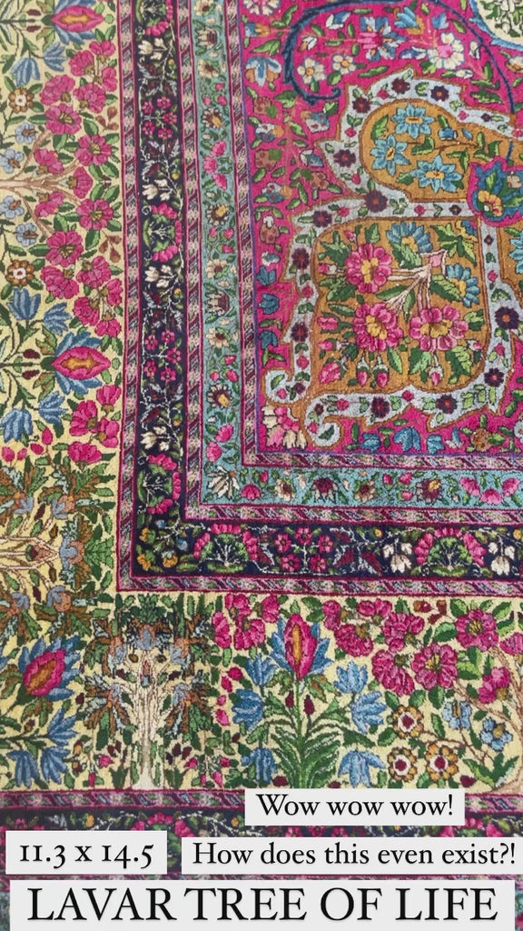 SPECTACLE Antique Kerman Lavar | MILLEFLEUR & CYPRESS TREE OF LIFE | Spectrum Color Palette | 11.4 x 14.5
