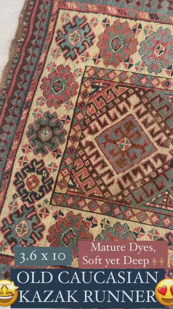 FANTASTIC Antique Kazak Runner | Tribal Beauty with Mature Dyes & Iconic Design | 3.6 x 10