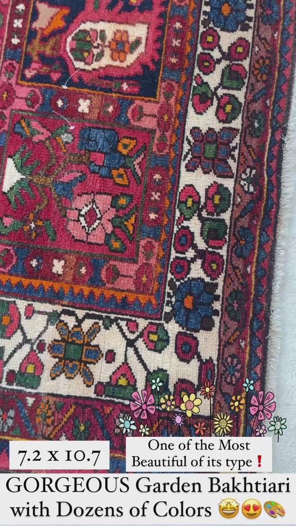 CHEERFUL Semi-Antique Persian Bakhtiari with Iconic Garden Design | Wonderful Colors | 7.2 x 10.7