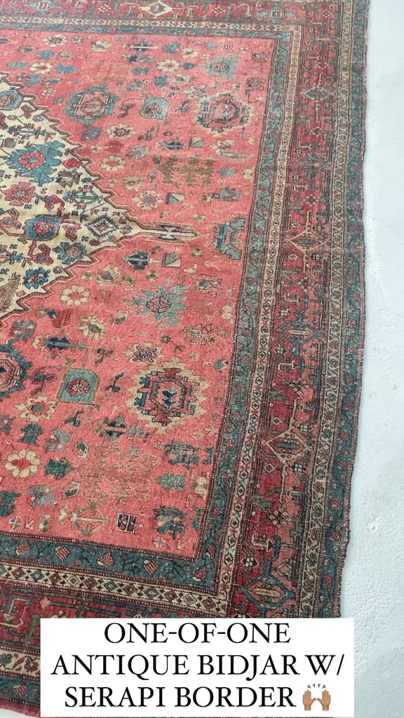 RARE High-End Antique Persian Halvai Bidjar Rug | DATED 1895 Pink & Beige Tribal Nomadic Masterpiece | 7.9 x 11.7