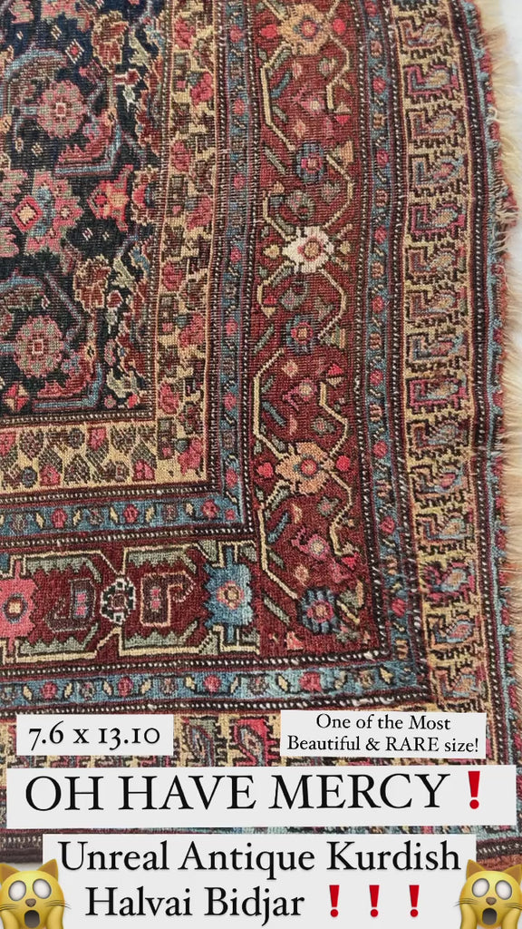 SOLD | UNREAL Antique Halvai Kurdish Tribal Gallery Carpet | RARE SIZE | Spectacular Colors | 7.6 x 13.10