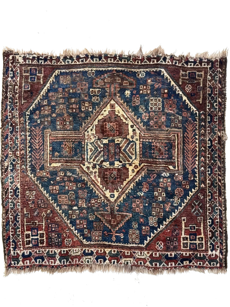 RAW Nomadic Antique Qashqai / Gashgai Square | Beautiful Tribal Charm| 3.6 x 3.9
