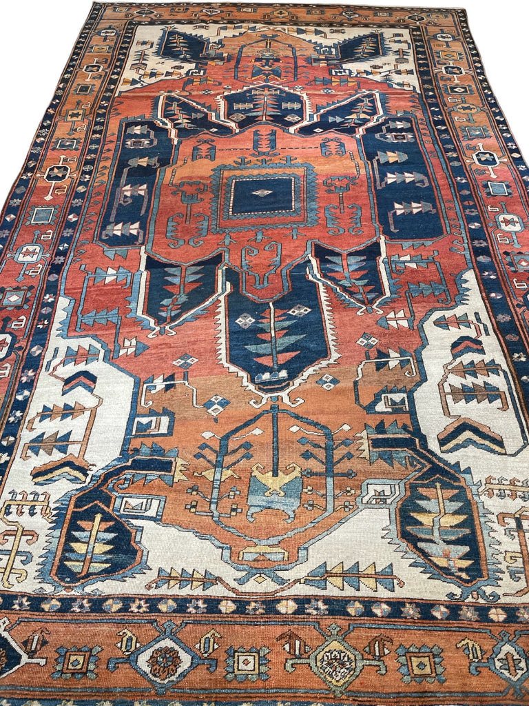 ASTONISHING Antique Persian Serapi 👑 KING of KINGS 👑  | World Class DIAMOND Textile in Terracotta, Sunset-Clay & Indigo | 9.8 x 16