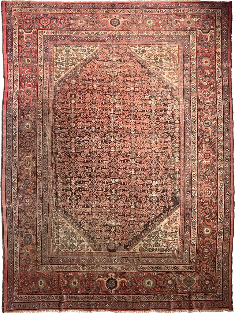 GORGEOUS Large & Muted Antique Persian Kurd-Malayer | Charcoal, Purple, Taupe, Grey, Moss, Rust, More | ~ 11 x 14