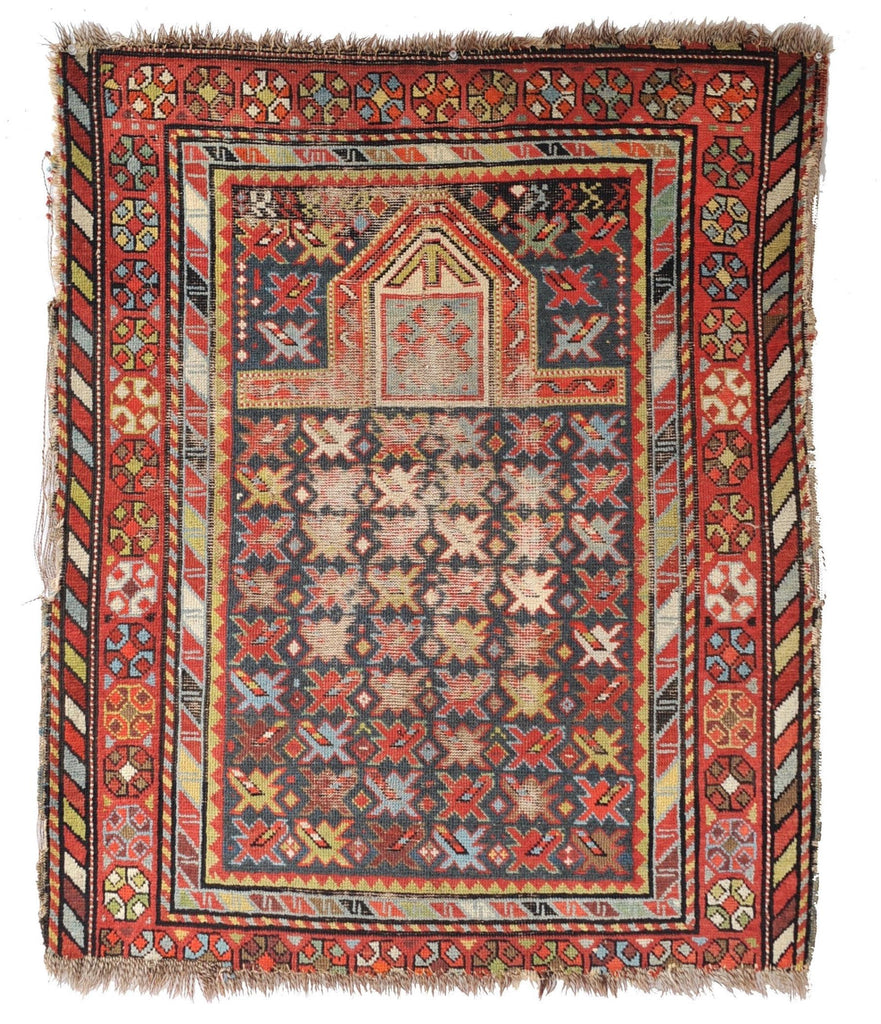 3 x 3.10 | Antique Caucasian Worn Tribal Prayer rug