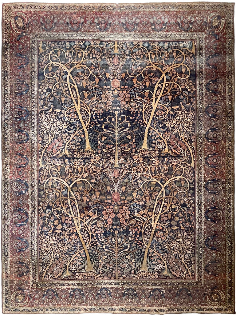 RESERVED FOR KMB DESIGN*** SALVADOR DALI -esk Collector's Antique Persian Kashan with Manchester Wool | Paradise Tree of Life Design with Birds, Grapes & More! Maybe Mohtasham |  10.9 x 15