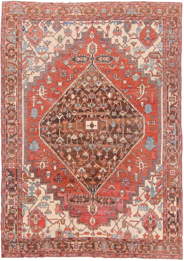 SOLD | MINT CONDITION PALACE SIZE Antique Persian Serapi-Heriz | All-Encompassing Beauty | Rust, Walnut, Midnight Blue, Salmon-Rose, Denim | 11.3 x 15.5