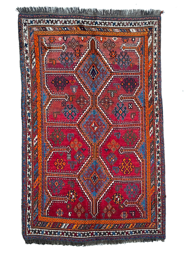 5.4 x 9 | Vintage Colorful Geometric Plush Village Rug | Southwest Shiraz