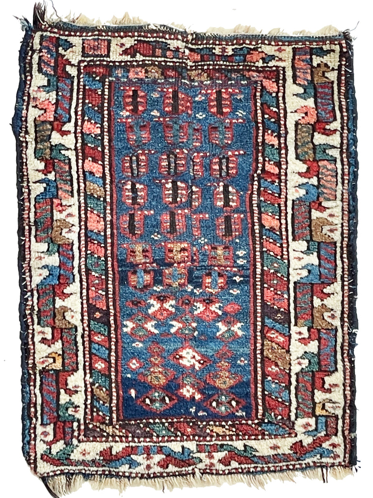 SOLD | Incredible Wool on Wool Village Antique Boteh Charming Blue, Green & Beige | 1.10 x 2.5