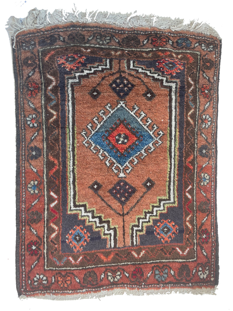 Vintage Turkish Muted Apricot & Copper with Muted Walnut, Indigo & Denim Mat | 1.10 x 2.5