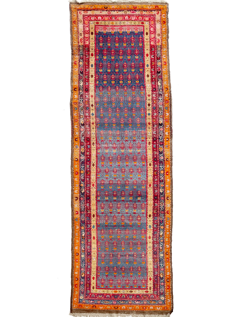 SOLD | MAGNIFICENT Vintage Runner with Lush Wool filled with Glacier Steel Blues & Sunset Hues | 3.4 x 12.9