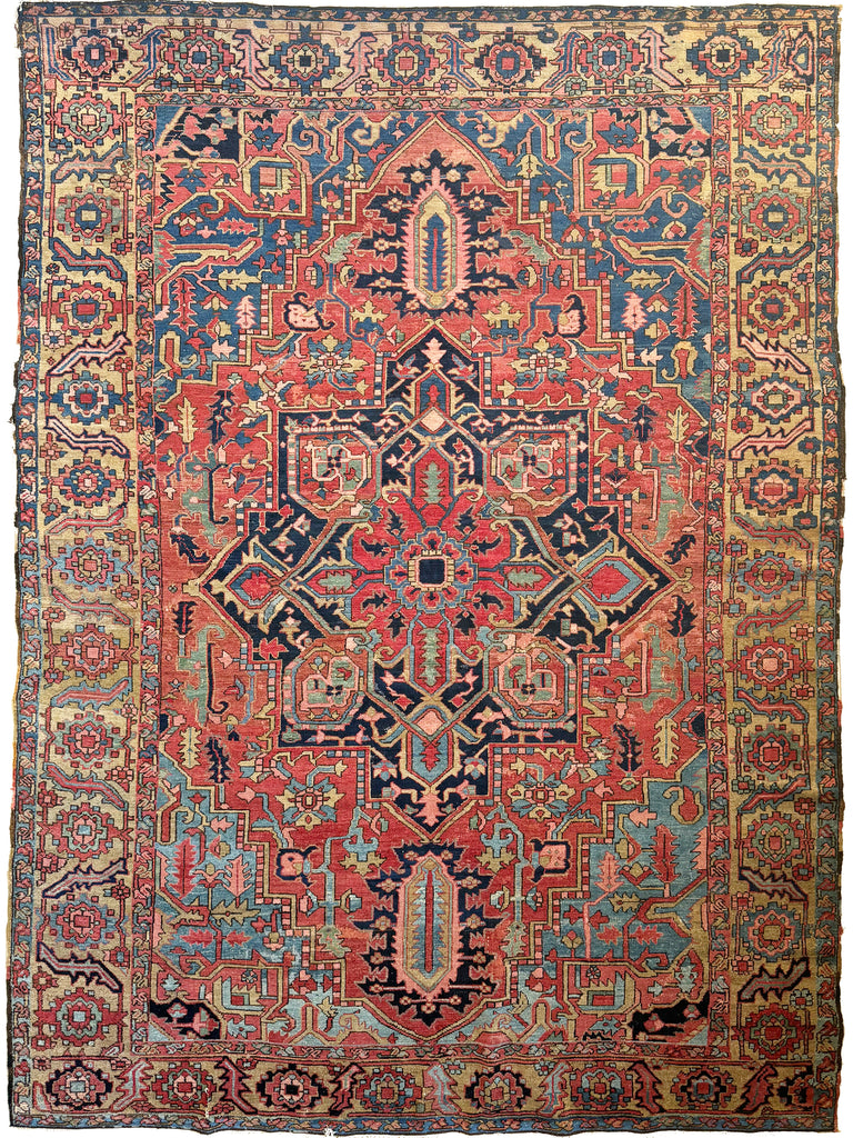 STRIKING ANTIQUE KARAJA | Dynamite Berry, Earthiest Camel, Coolest Glacier & Lovely Denim Dyes | 9.7 x 13.3