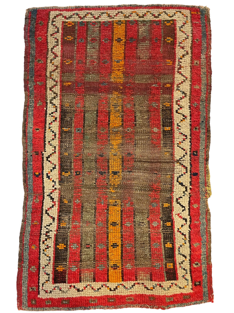 Unique Worn Pure Wool Striped Caucasian Antique Rug Mat | 1.9 x 2.9