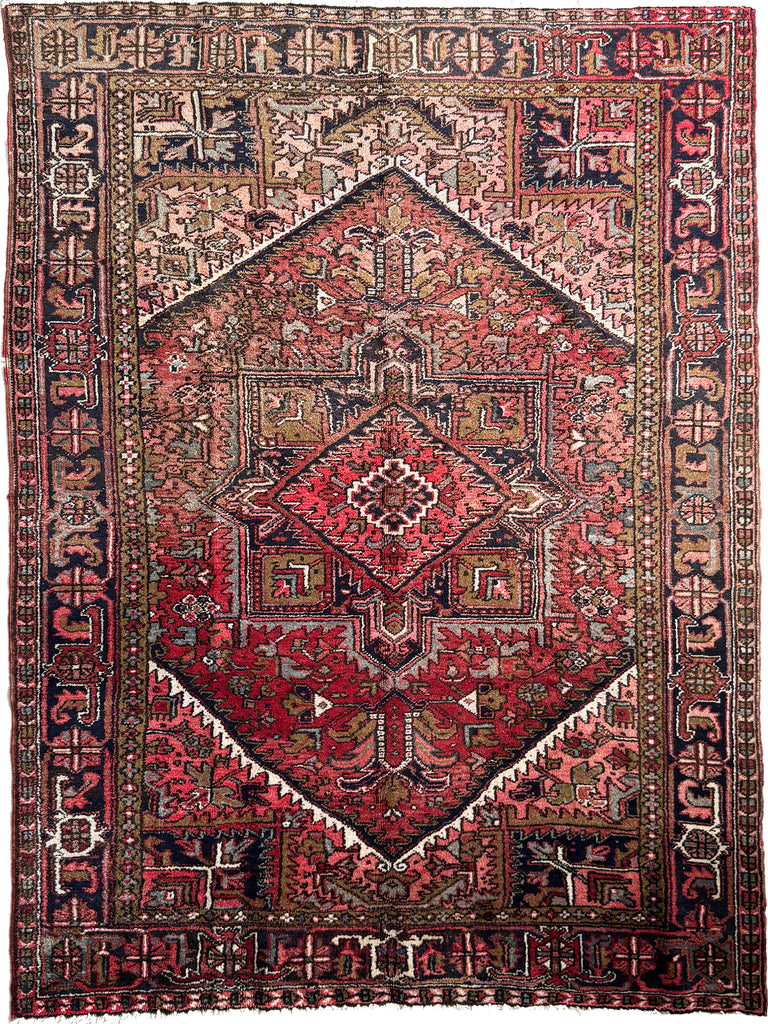 SUN-KISSED Vintage Heriz Rug | Almond, Coral, Rust, Olive, Watermelon, Slate | 7.9 x 10.8