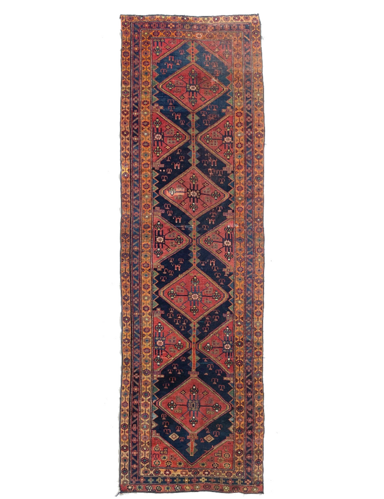 Funky Boho Vintage Kurdish Runner with DAZZLING Colors; Lime Green, Tangerine, Watermelon, Blueberry & Indigo | 3.2 x 10.10