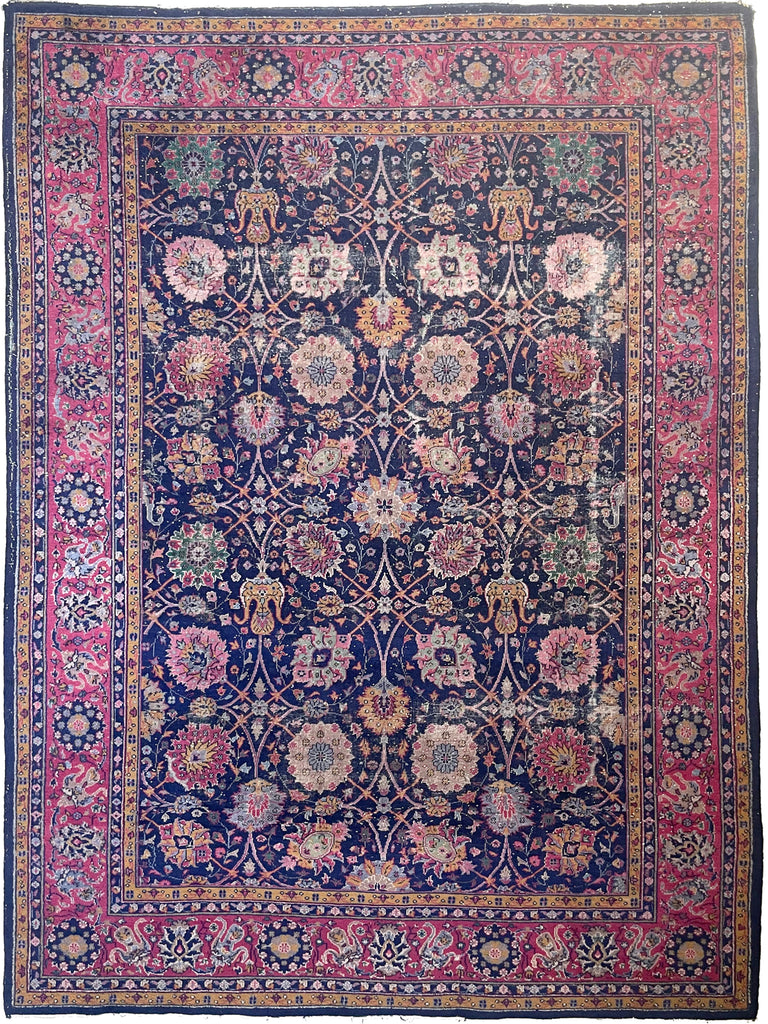 SPLENDID Vintage Turkish Tabriz Design | Magenta, Navy, Emerald Green, Saffron, Marigold | 9.3 x 12.2