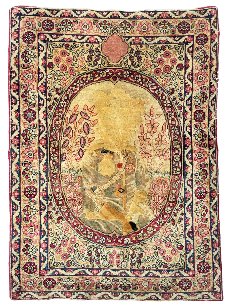 The BANKSY OF RUGS |  Antique Kerman Lavar | Signed Piece, Cool Story | 2 x 2.9