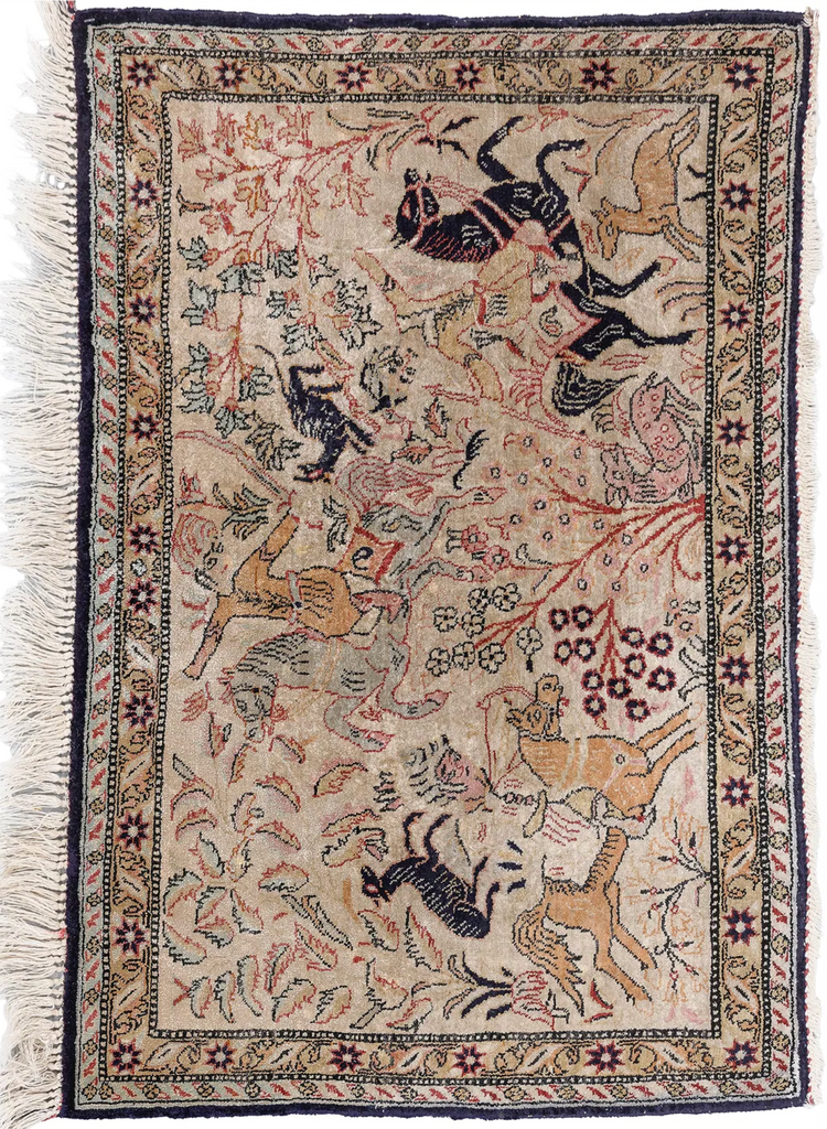 Coming Soon... HUNTER'S DREAM | Collectable Vintage Luxurious Silk Persian Qum with Iconic Hunting Scene | ~ 2 x 3