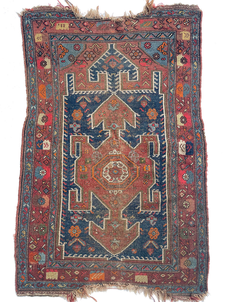 SOLD | OLD & WORN Nomadic Village Rug | Antique Kurdish Beauty | 3.5 x 5.7