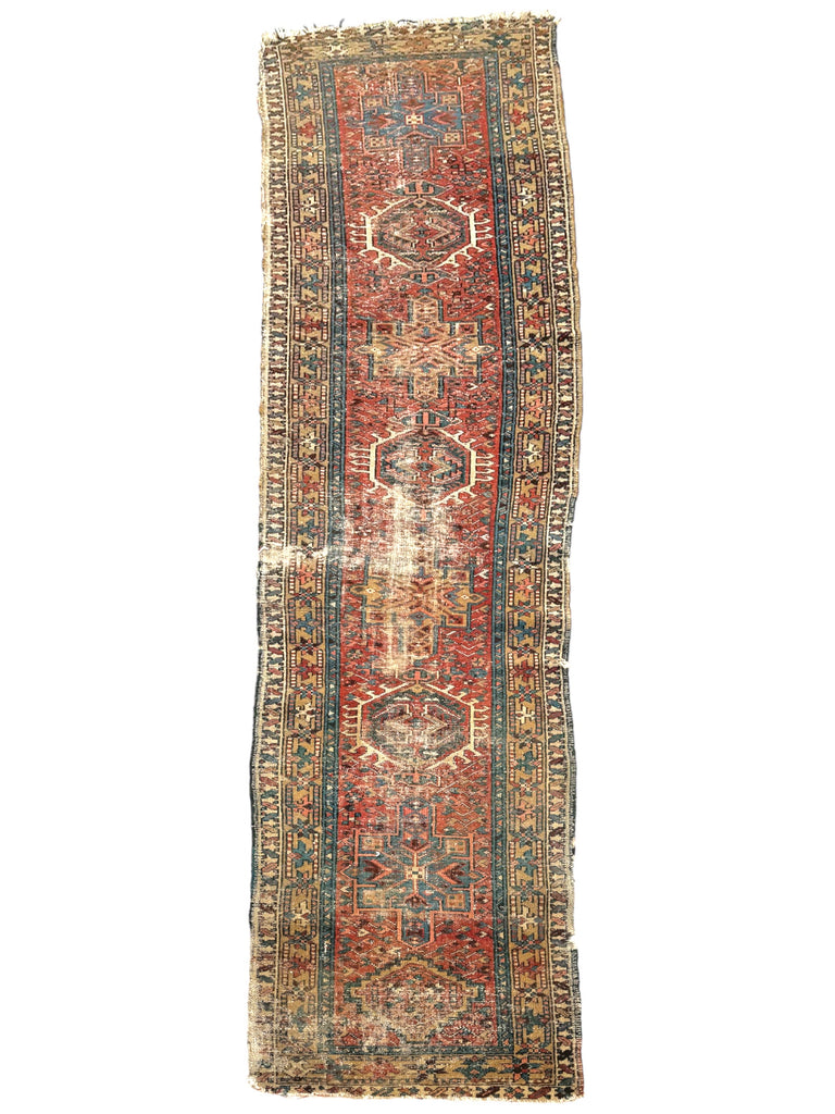 WONDERFUL Character-Rich Vintage Persian Karaja Runner | Earthy Rust & Unique Camel Border | 2.9 x 10.2