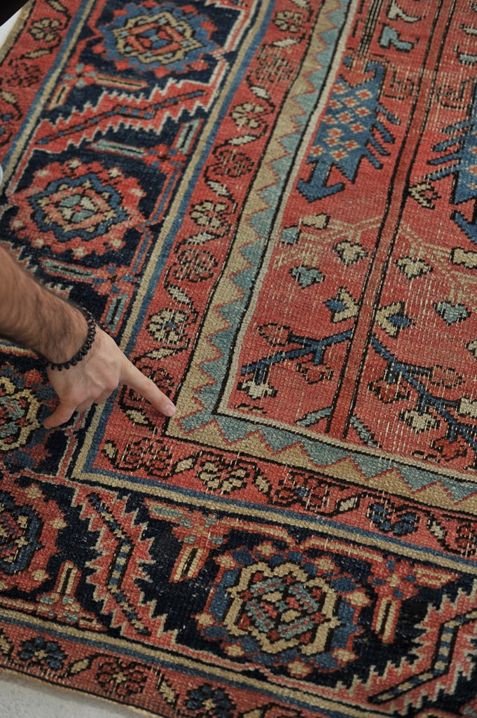 RESERVED FOR UZODINMA***  RARE Collector's Willow Tree of Life Antique Persian Heriz Northwest Village Rug, C. 1915 | Salmon & Coral with Ice Blues and Teals | 9.5 x 12