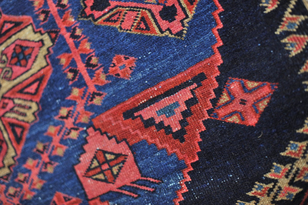 RESERVED FOR ALYSSA*** SENSATIONAL Antique Geometric Village Rug | Fruit Punch, Watermelon, Coral, Deep Salmon with Oxford & Denim Blue | 9.7 x 11.9