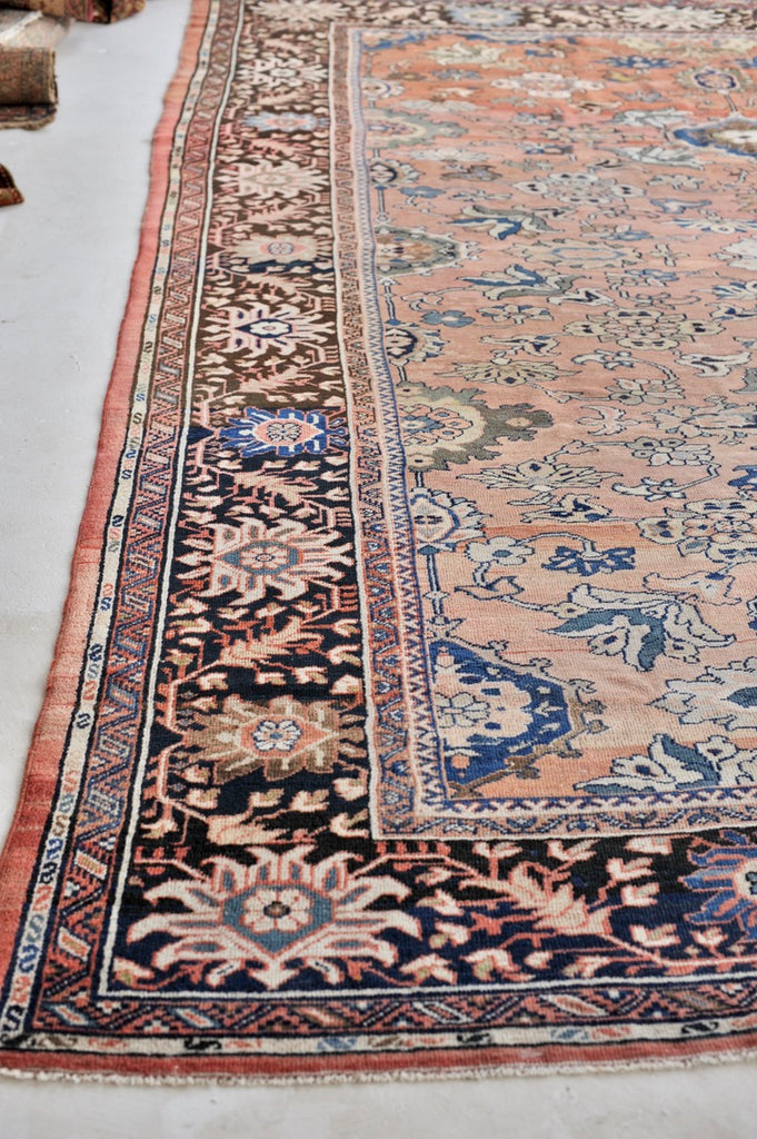 SOLD | MAGNIFICENT Antique Mahal with Naive Botanical Drawing | Truly Gorgeous Hues with Muted Apricot, Terracotta, Salmon, Clay, Rust | ~ 10.5 x 14