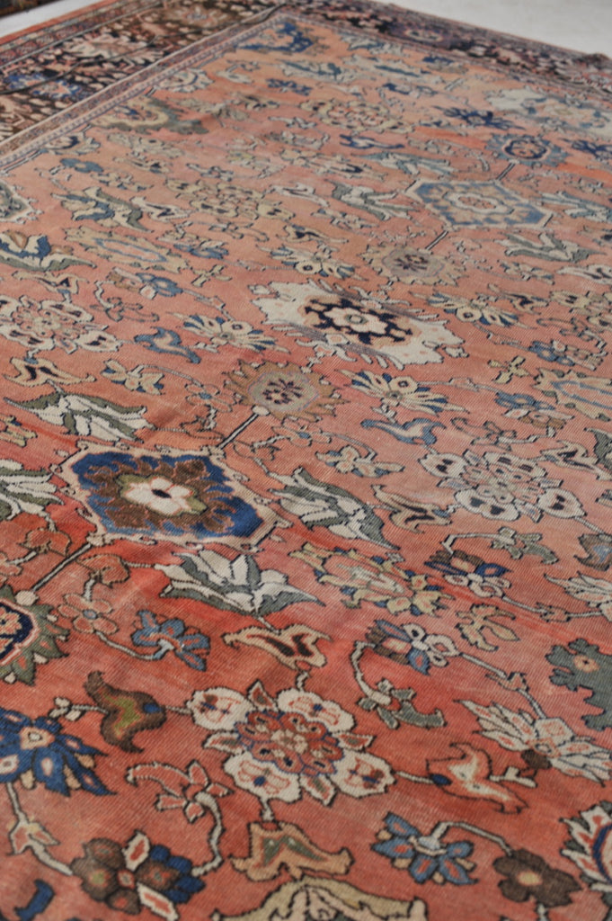 SOLD | MAGNIFICENT Antique Mahal with Naive Botanical Drawing | Truly Gorgeous Hues with Muted Apricot, Terracotta, Salmon, Clay, Rust | ~ 10.5 x 14
