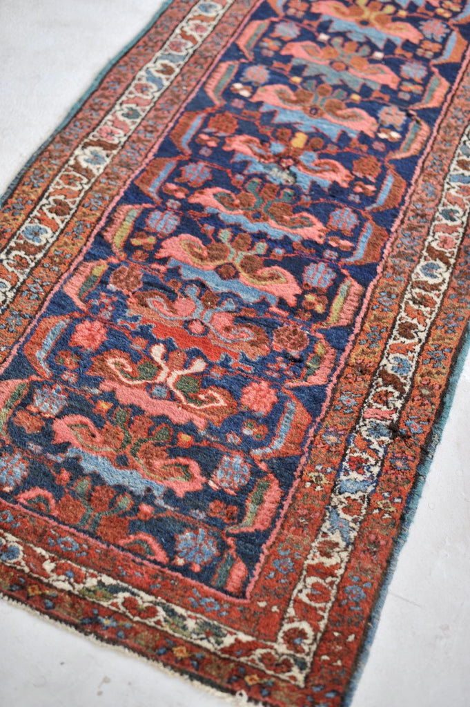 SOLD | LONG & NARROW Antique STUNNER | Navy, Salmon, Green & more Antique Runner | 2.9 x 16.11