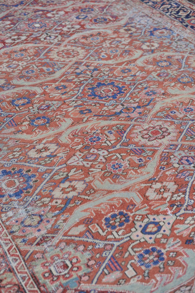 UNIQUE All-Over Antique Persian Mahal Geometric Jagged Flower Pattern | Tons of Variations of Rust, Clay, & Umber with Seafoam | 9.7 x 13