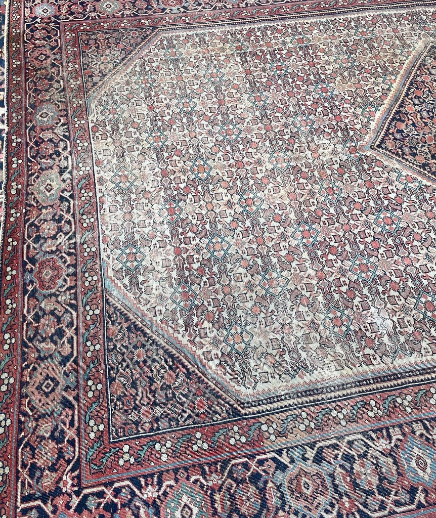 GENUINE Old-World Antique Beauty - Soft Eggshell Beige with Blush, Blue, & Terracotta | 8.8 x 12