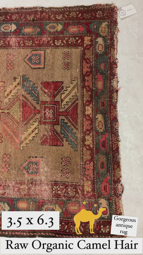 RAW CAMEL HAIR | Gorgeous Antique Tribal Runner in Super Unique Size | 3.5 x 6.3