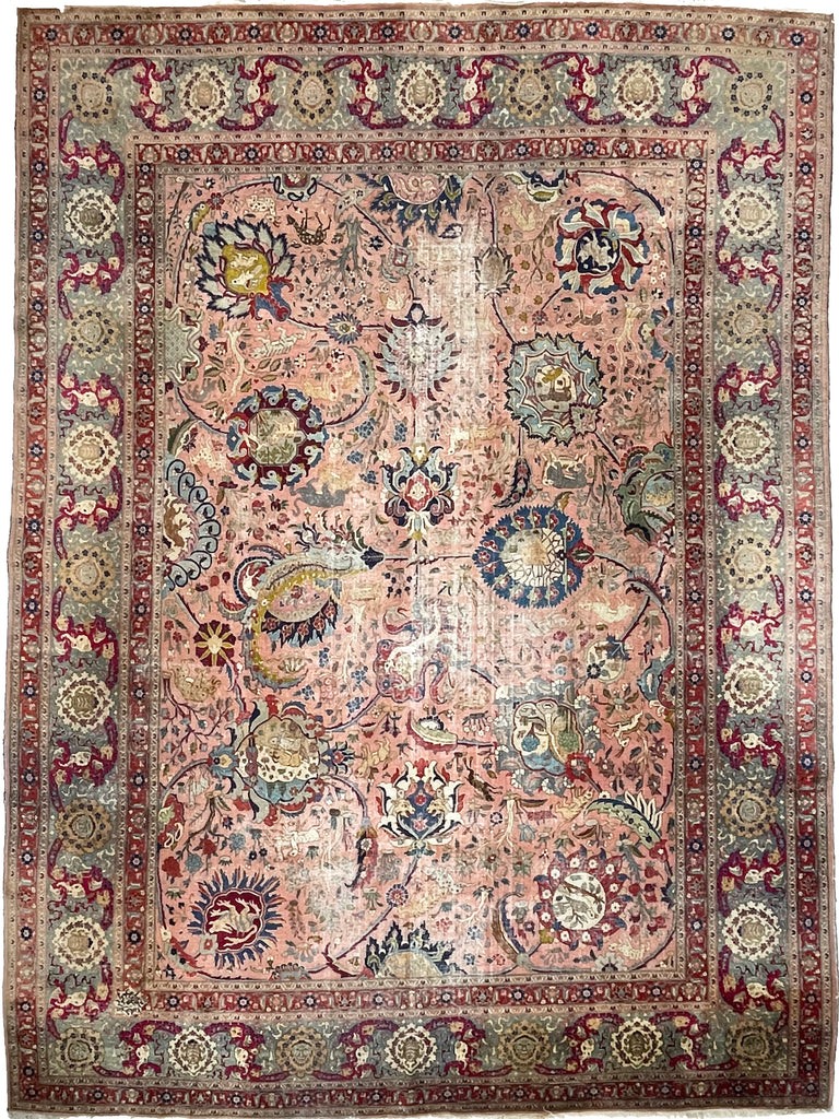 SOLD | COLLECTOR'S PIECE | IMPORTANT 16TH-17TH CENTURY SAFAVID DYNASTY ANIMAL Influenced Antique Persian Tabriz Carpet | UNREAL Pictorial Brilliance, C. 1920 | ~ 11 x 14