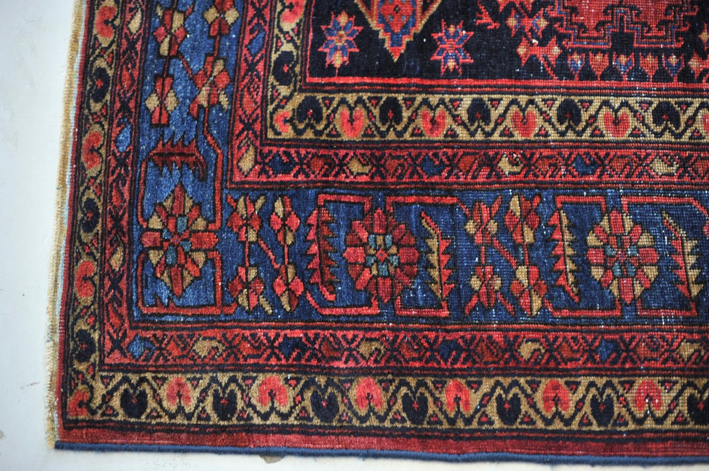 RESERVED FOR ALYSSA*** SENSATIONAL Antique Geometric Village Rug | Fruit Punch, Watermelon, Coral, Deep Salmon with Oxford & Denim Blue | 9.7 x 11.9