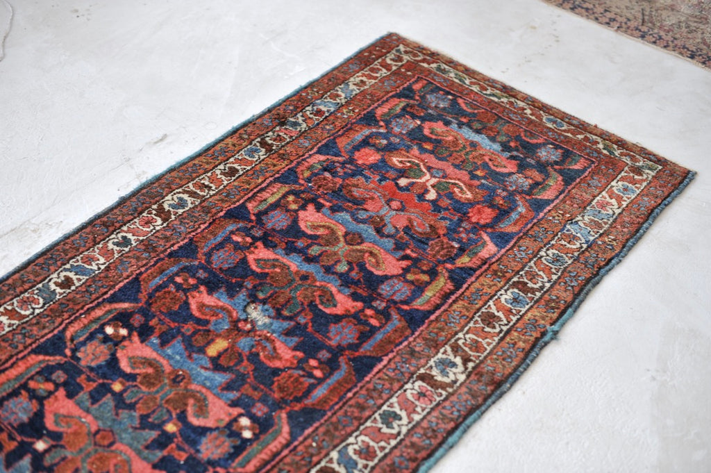 SOLD | LONG & NARROW Antique STUNNER | Navy, Salmon, Green & more Antique Runner | 2.9 x 16.11