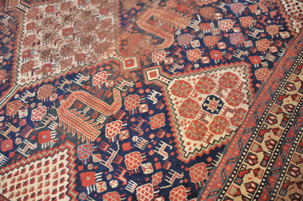 NEVER AGAIN SIZE Antique Runner Kelleh Southwest BEAUTY | Nomadic Animals, Pure Wool GEM with Navy, Camel, More | 6.9 x 19.4