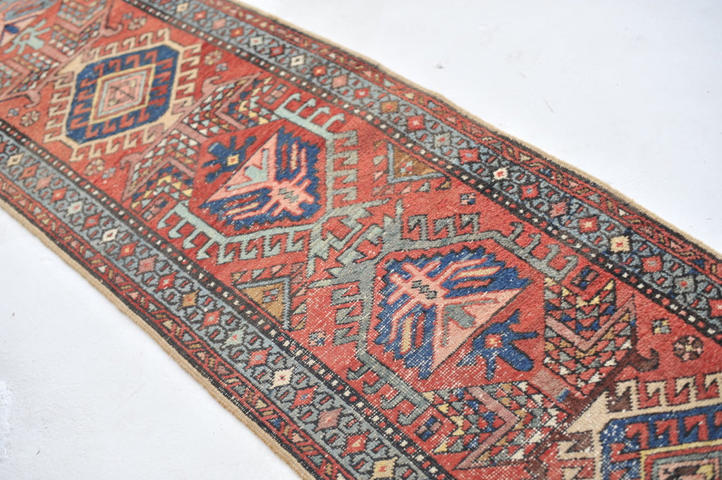 RARE & GORGEOUS Skinny Antique Northwest | Narrow Meandering Runner with Slate Blue, Dirty Lavender, Blush | 2.2 x 9.11
