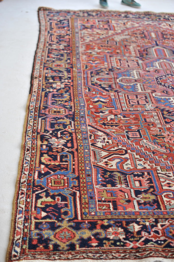 SOLD | BERRY & TEAL Medallion | Antique Persian Heriz Northwest Geometric Village Rug | 8.3 x 11.4