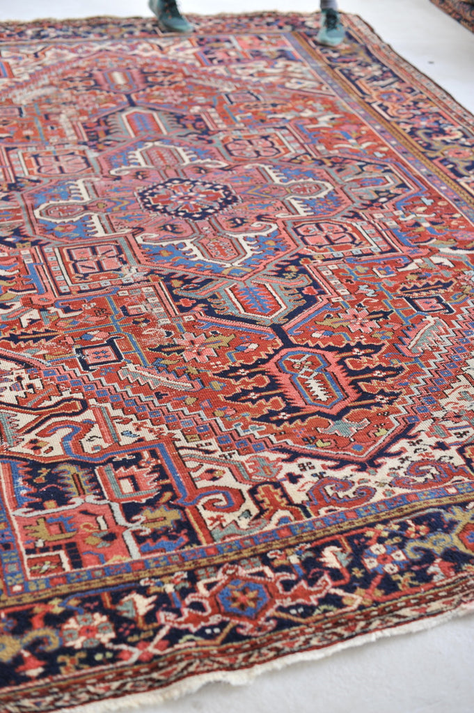 SOLD | BERRY & TEAL Medallion | Antique Persian Heriz Northwest Geometric Village Rug | 8.3 x 11.4