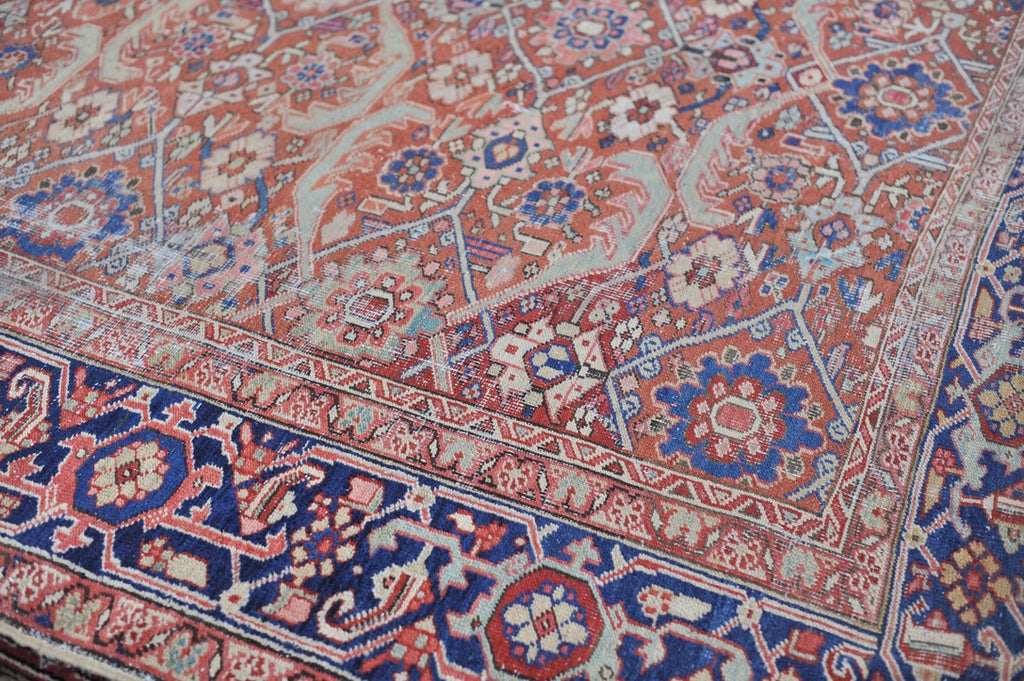 UNIQUE All-Over Antique Persian Mahal Geometric Jagged Flower Pattern | Tons of Variations of Rust, Clay, & Umber with Seafoam | 9.7 x 13