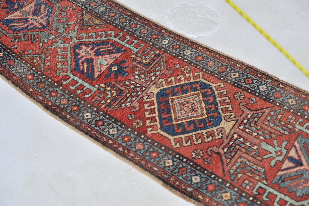 RARE & GORGEOUS Skinny Antique Northwest | Narrow Meandering Runner with Slate Blue, Dirty Lavender, Blush | 2.2 x 9.11