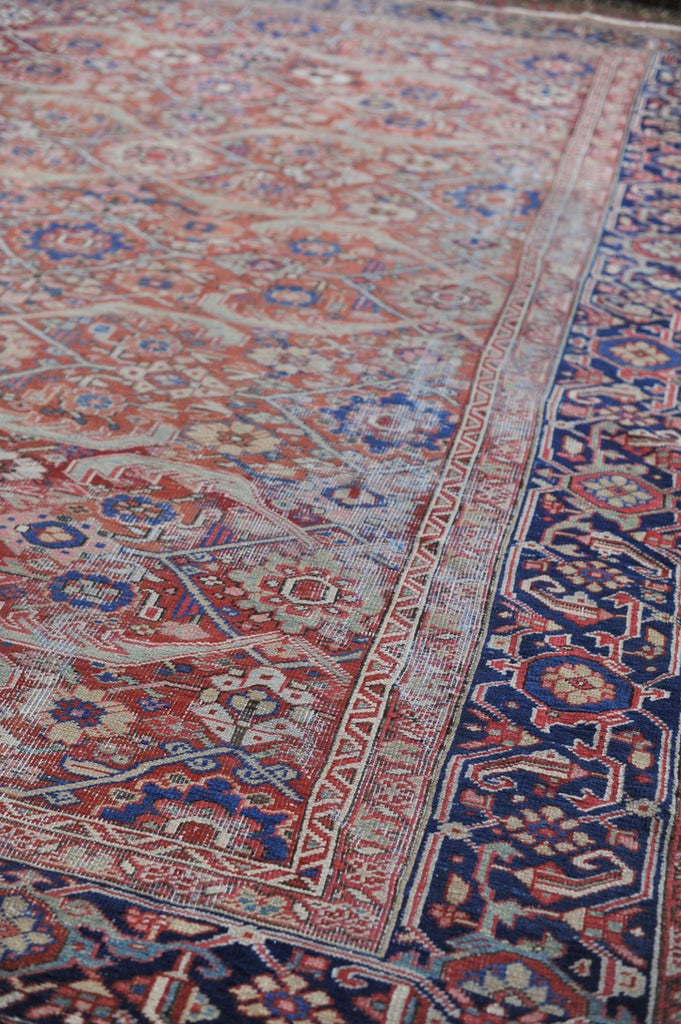 UNIQUE All-Over Antique Persian Mahal Geometric Jagged Flower Pattern | Tons of Variations of Rust, Clay, & Umber with Seafoam | 9.7 x 13