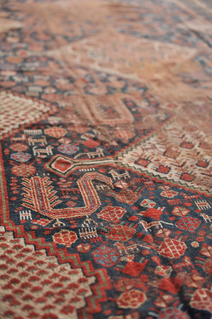 NEVER AGAIN SIZE Antique Runner Kelleh Southwest BEAUTY | Nomadic Animals, Pure Wool GEM with Navy, Camel, More | 6.9 x 19.4