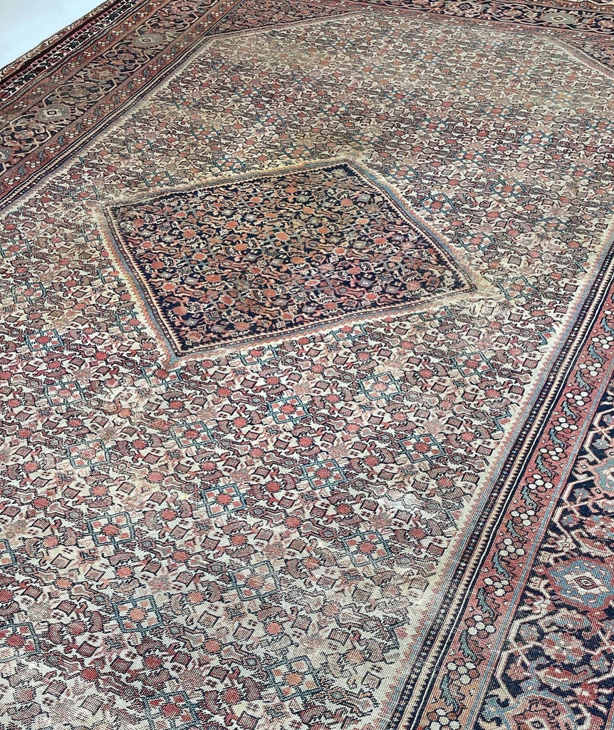 GENUINE Old-World Antique Beauty - Soft Eggshell Beige with Blush, Blue, & Terracotta | 8.8 x 12