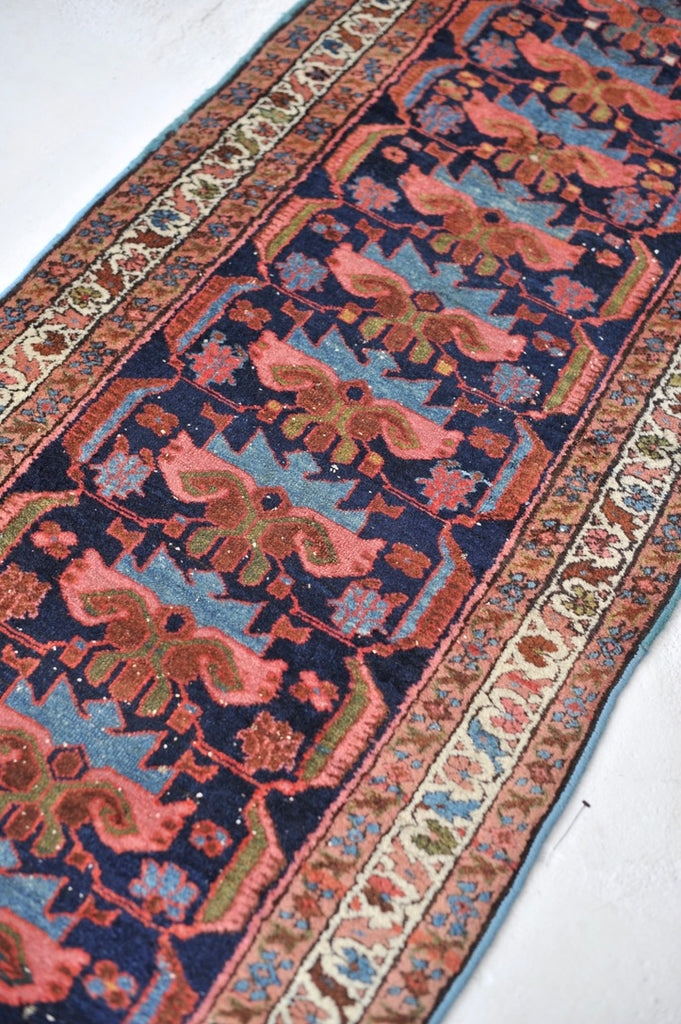SOLD | LONG & NARROW Antique STUNNER | Navy, Salmon, Green & more Antique Runner | 2.9 x 16.11