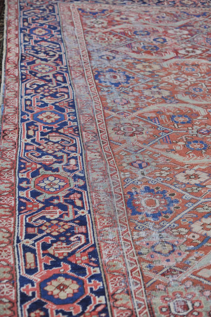 UNIQUE All-Over Antique Persian Mahal Geometric Jagged Flower Pattern | Tons of Variations of Rust, Clay, & Umber with Seafoam | 9.7 x 13
