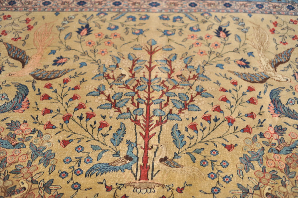 RARE "CREATOR'S VISION" PARADISE TREE OF LIFE TABRIZ with Phoenix, Leopards, Fawn, & Roosters | Camel Ground & Bakshayesh Blue Border | UNREAL | 9.8 x 13