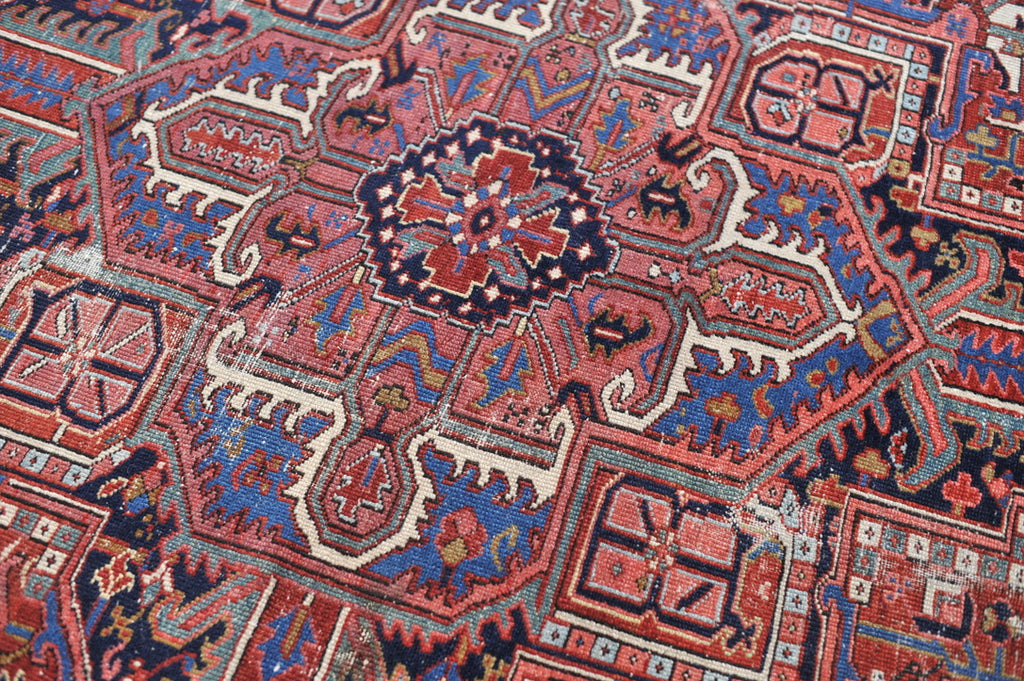 SOLD | BERRY & TEAL Medallion | Antique Persian Heriz Northwest Geometric Village Rug | 8.3 x 11.4