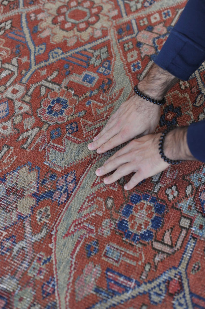 UNIQUE All-Over Antique Persian Mahal Geometric Jagged Flower Pattern | Tons of Variations of Rust, Clay, & Umber with Seafoam | 9.7 x 13